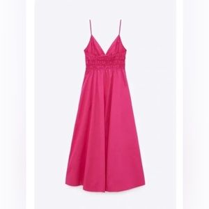 SOLD SOLD SOLD SOLD ZARA VOLUMINOUS POPLIN DRESS FUCHSIA 100% COTTON